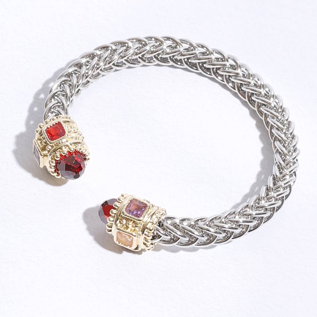 Fashion City - Vente Bracelet jonc - Bracelet jonc en forme de deux T, rond, entouré de pierres précieuses4