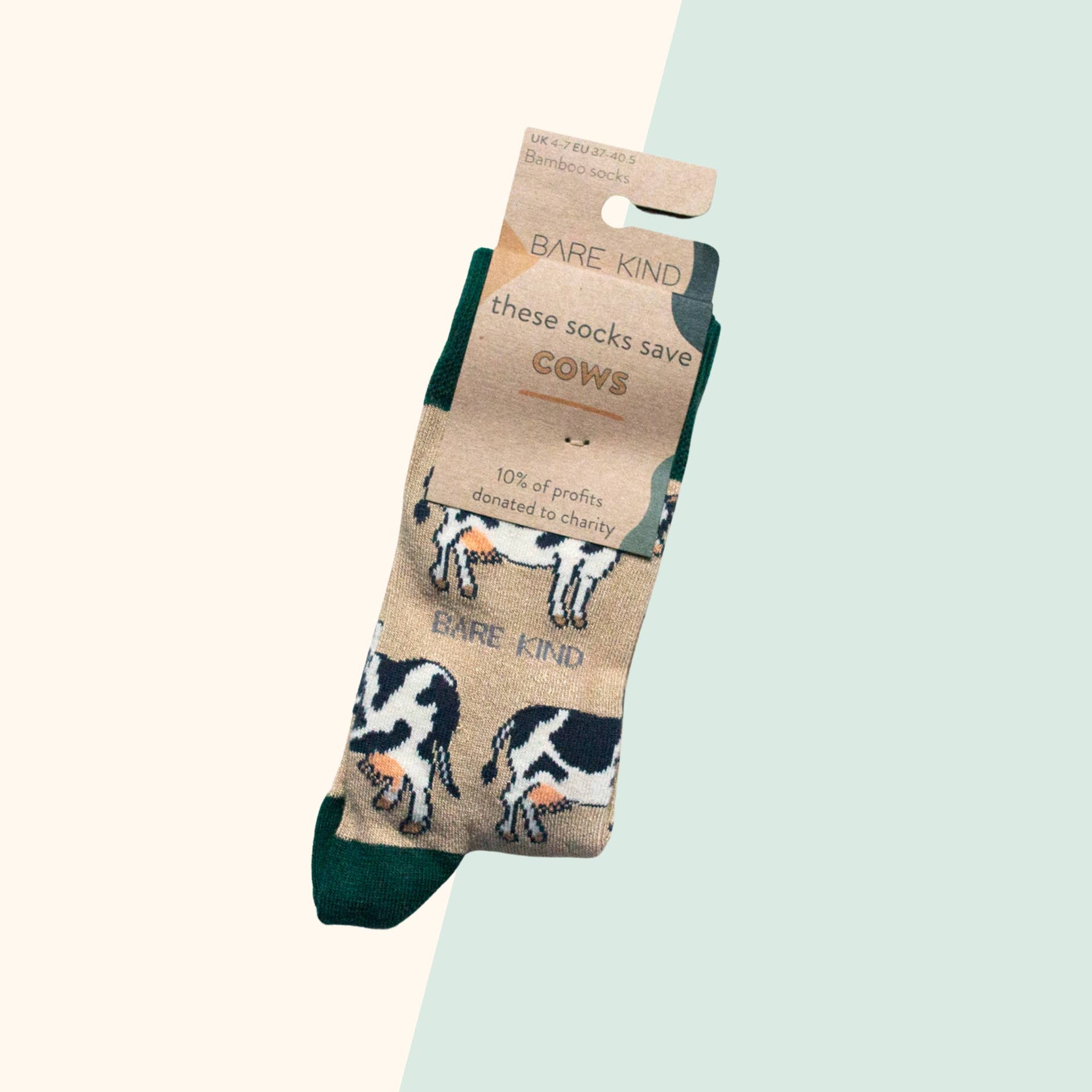 Bare Kind Socks - Wholesale Socks - Unisex - Cow Socks | Bamboo Socks | Beige Socks | Farm Socks1