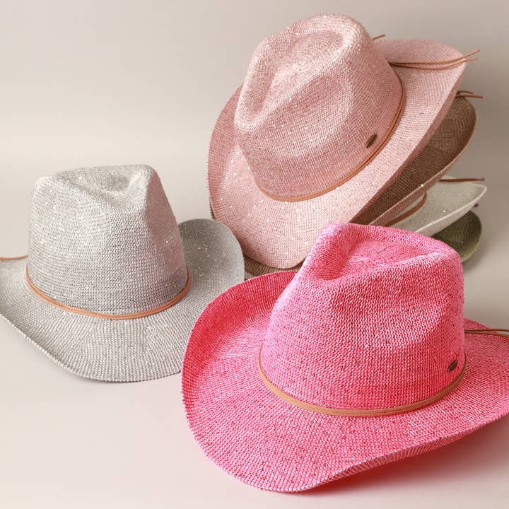Fashion City - Wholesale Cowboy Hat - Women's - Sequin Cowboy Hat with Suede String