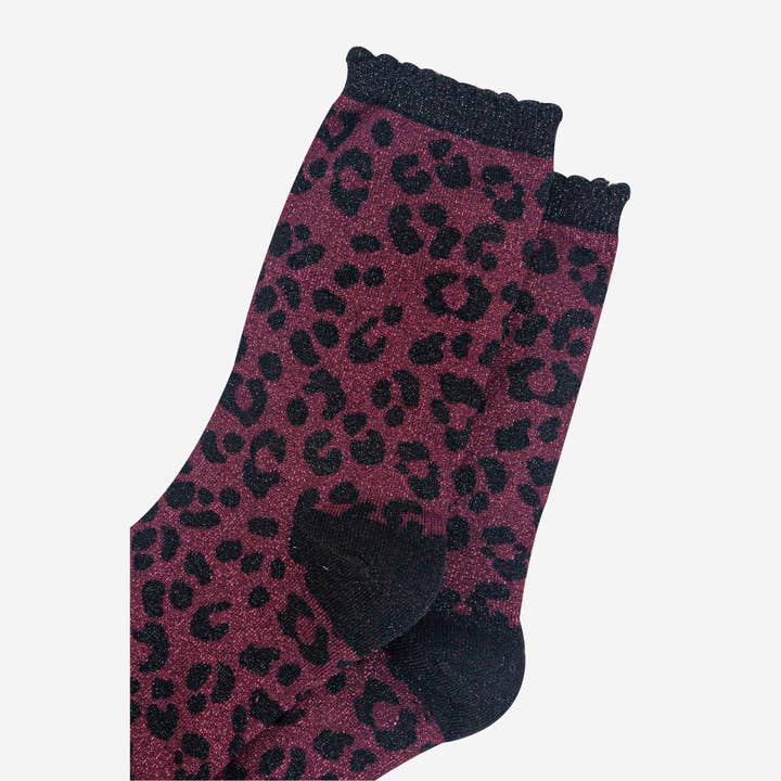 Sock Talk – wholesale Socks – Women's – Women's Berry Leopard Print Glitter Socks1
