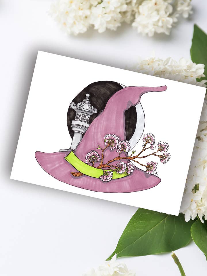 Cherry Blossom Festival Witch Hat Art Print for wholesale by Wyrd & Witchy Art