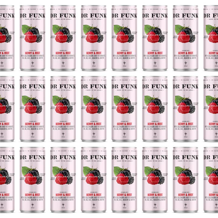 Dr Funk – wholesale Sparkling water – Berry & Rose flavoured water with 7 essential nutrients1