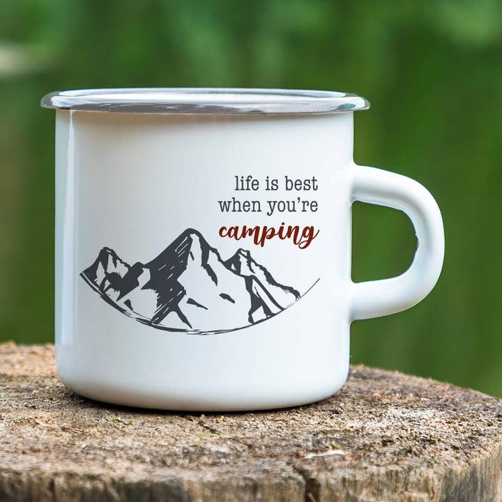 Tazza da campeggio Life is Best per la vendita all'ingrosso da parte di Potter's Printing
