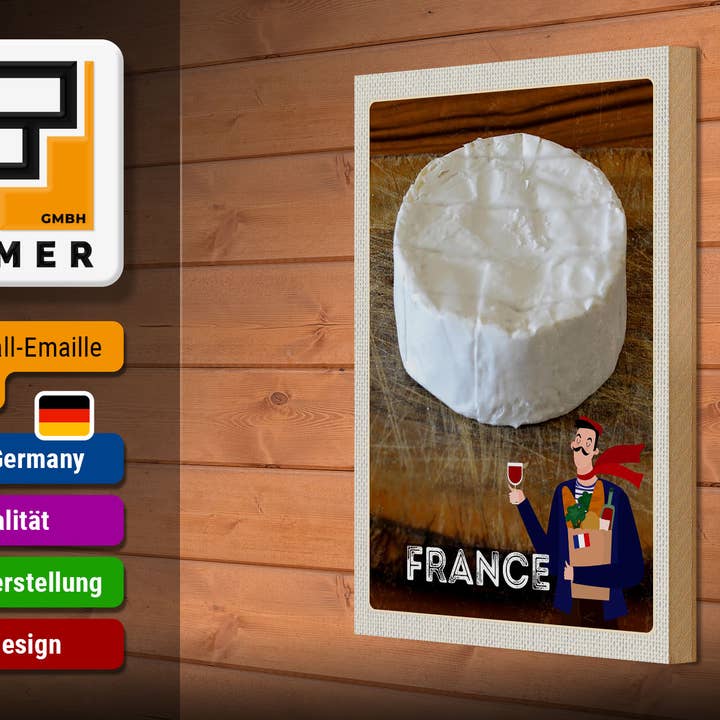Femer - Wholesale Sign - Travel 20x30cm France Camembert Cheese Baguette Wooden Sign2