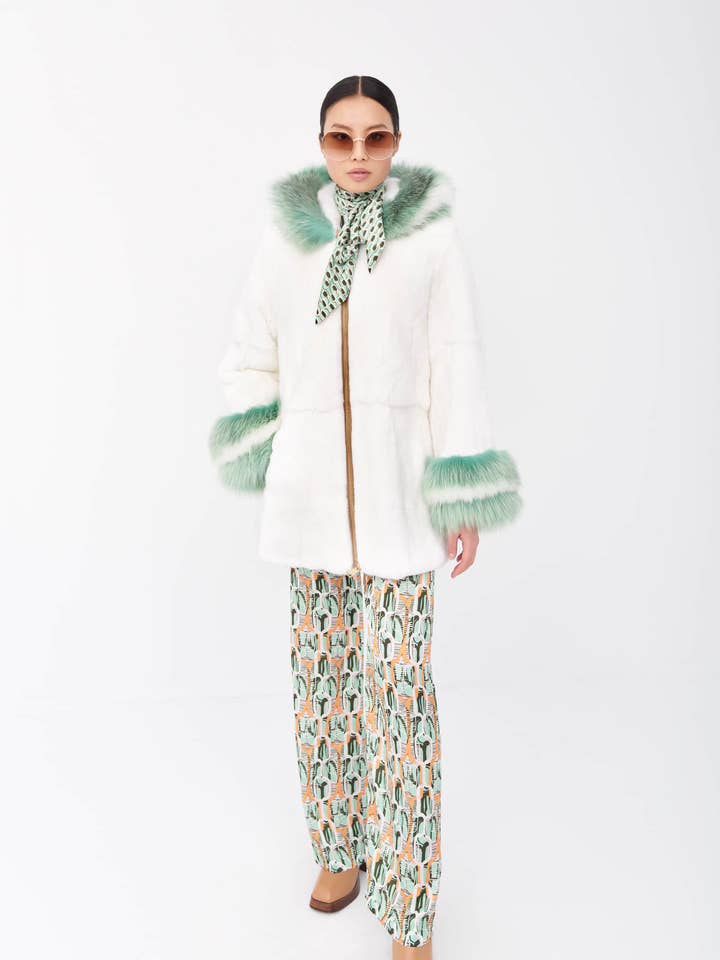 MINT TOMMY HOODED FUR COAT for wholesale by Cyrana