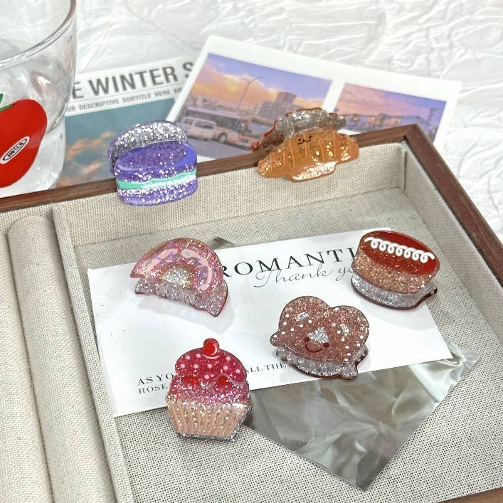 SoapElenGlen - Wholesale Hair Clip - Women's - Acrylic Glitter Baking Series Mini Hair Claw Clips6