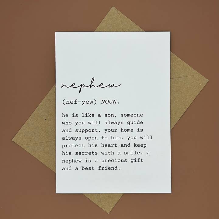 Nephew Definition Greeting Card for wholesale by Swale Studios