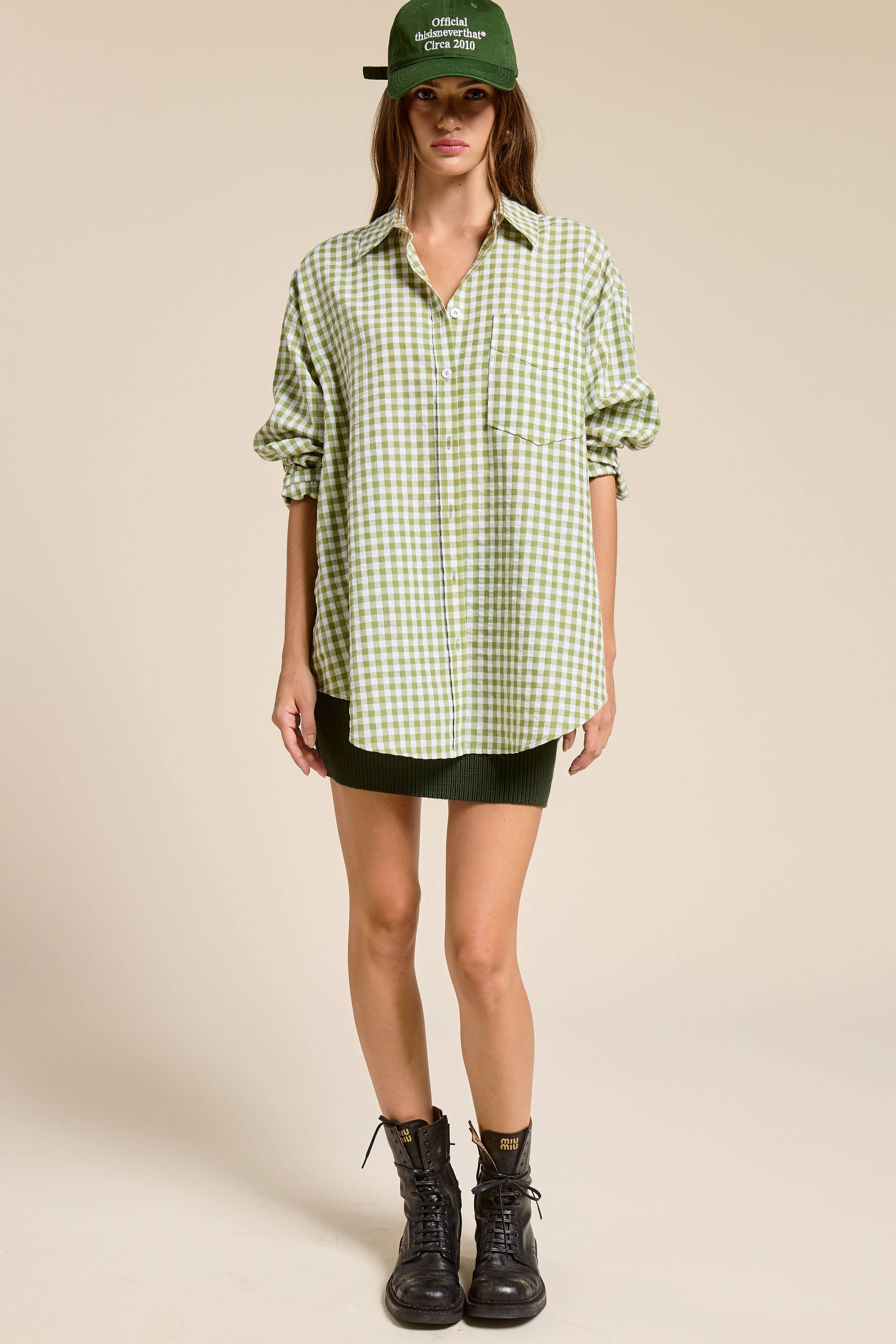 Mimosa - Wholesale Button Down Shirt - Women's - Oversized Gingham Button Down Shirt5