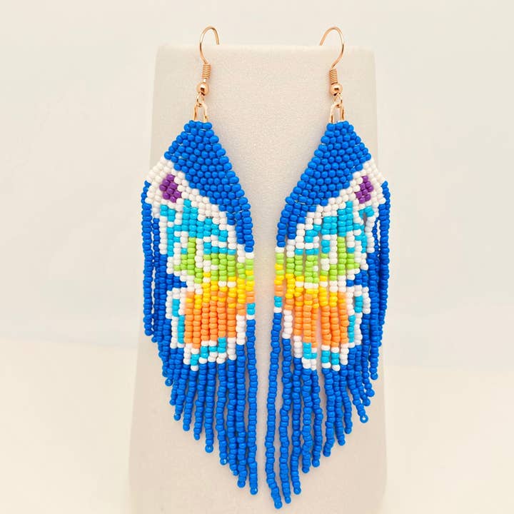 Mio Queena - Vendita all'ingrosso Orecchini pendenti - Orecchini pendenti con perline blu a forma di farfalla - BJ/SB