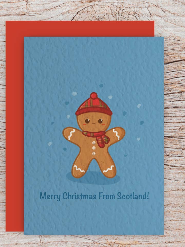 Frohe Weihnachten aus Schottland, Lebkuchen-Weihnachtskarte für den Großhandel von KimspirationCrafts