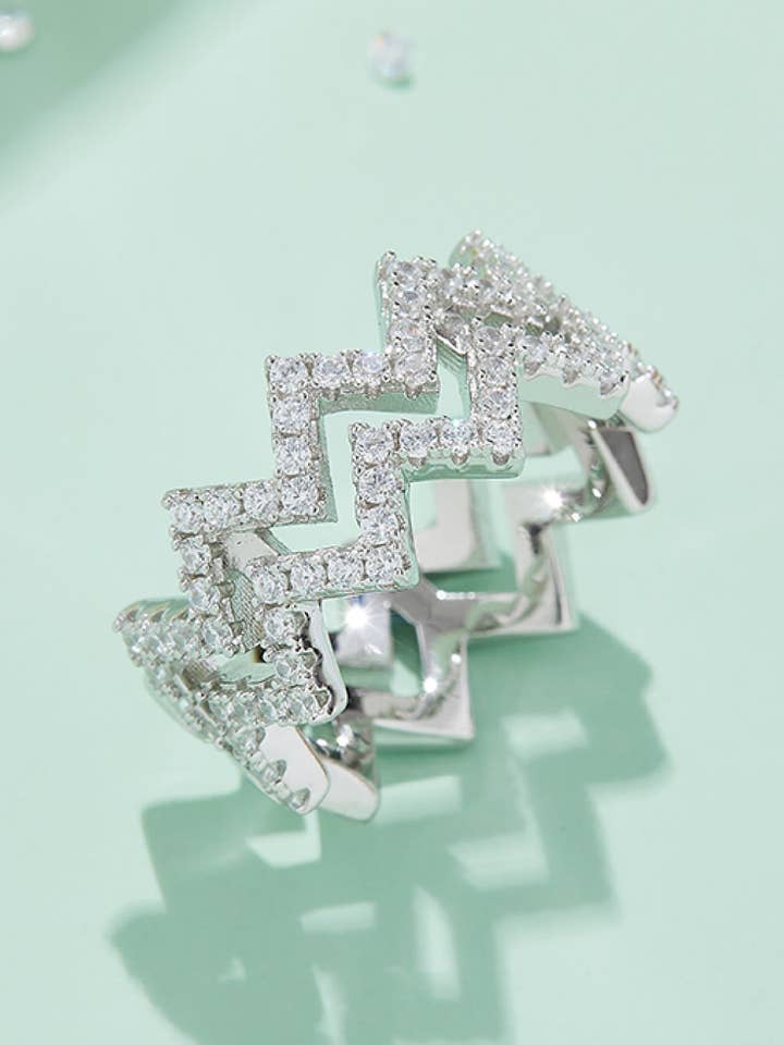 Adored Moissanite Zigzag Stacking Rings (Platinum Over Pure Sterling Silver) for wholesale by Sparkala