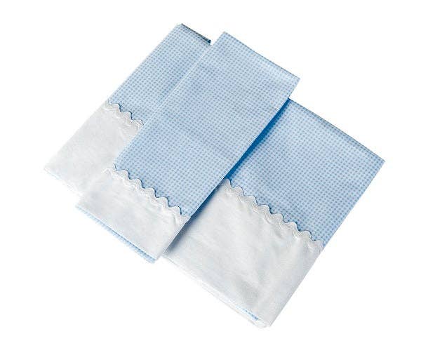 Sandra Adrubau - Wholesale Bedding Blanket - Kids & Baby - Baby crib sheet set 70 cm (2 pcs.) in blue gingham design with white lace, made of premium quality cotton.1