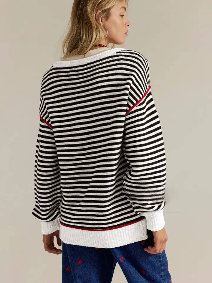 Lovesoft - Wholesale Knit Sweater - Women's - Striped Crewneck Knit Sweater with Contrast Trim5