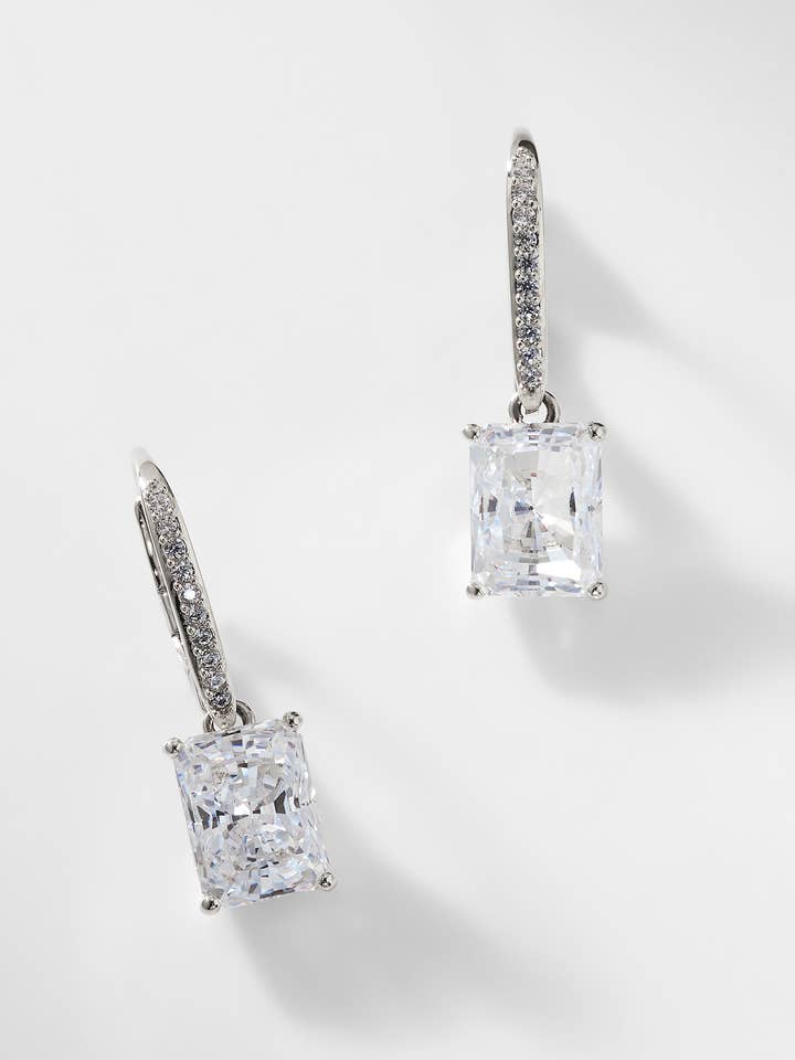 MODERN LOVE EMERALD CUT CZ DROP EARRINGS for wholesale by NADRI