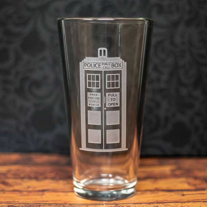 Gifts of Glass & Wear - Wholesale Drinking Glass/Cup - Tardis Call Box Etched Drinkware Barware3