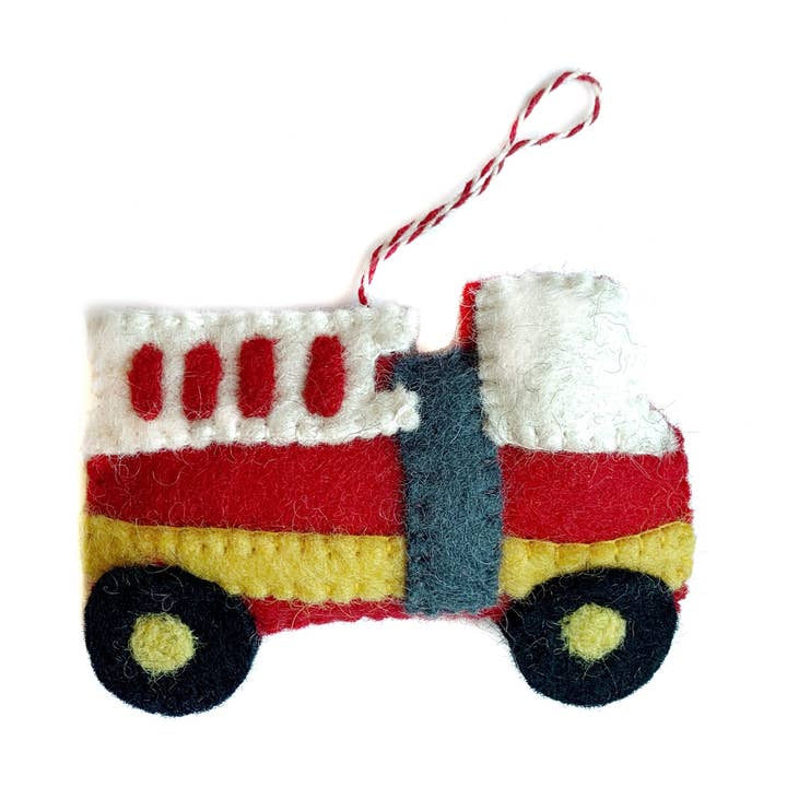 Firetruck Felt Wool Christmas Ornament for wholesale by Ornaments 4 Orphans