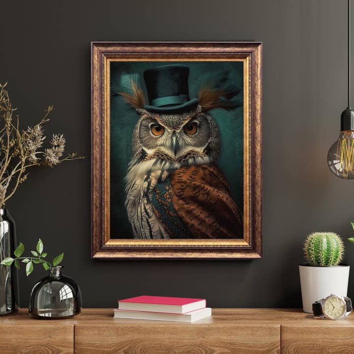 Salty Alyce - Wholesale Art Print - Gentleman Owl Vintage Portrait Wall Art AXS584