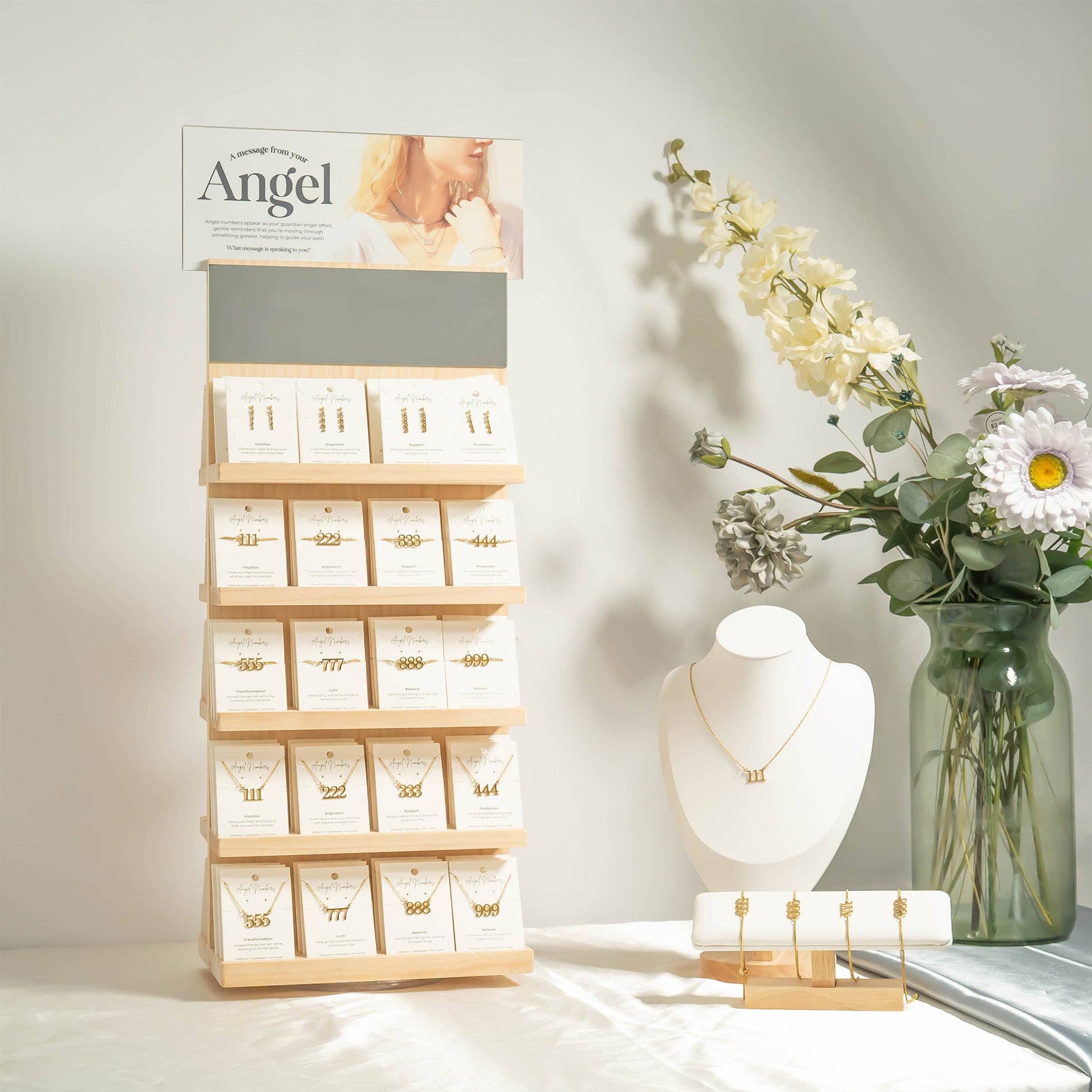 WJW - Venta al por mayor Soportes y estantes de exposición de joyas - Set de exhibición de joyería con números angelicales14