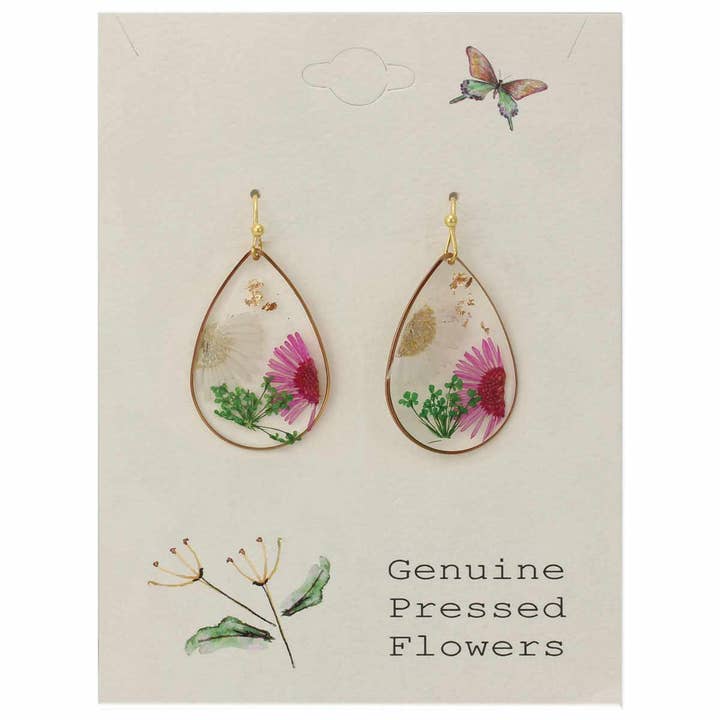 ZAD - Wholesale Dangle Earrings - Cottage Floral Daisy Dried Flower Earrings1