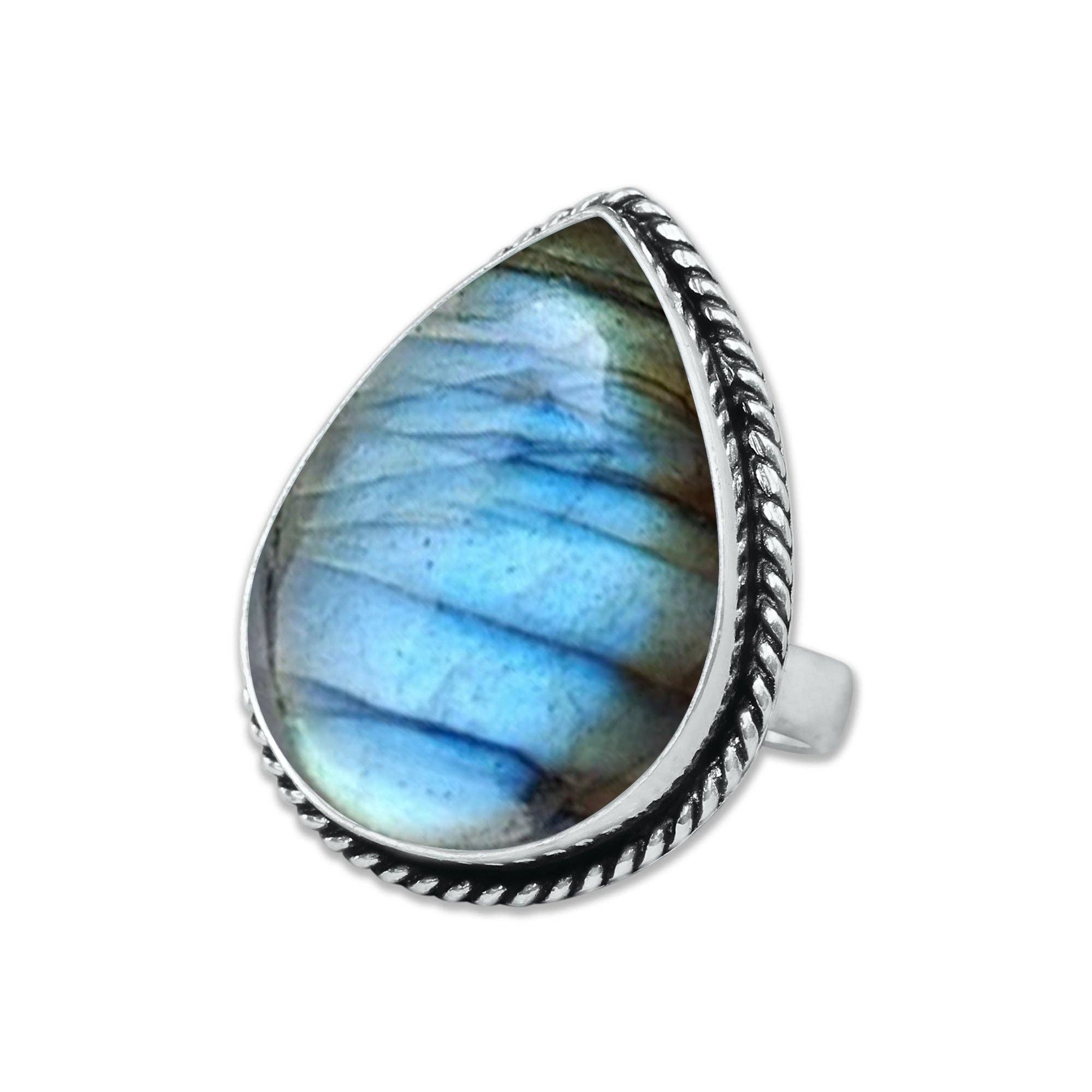 Handmade Jewels – Anel de cocktail/declaração por atacado – Anéis de Labradorite – Prateados, Feitos à Mão, Cintilantes Cinza-Azul (Tamanhos EUA 6–10, Não Ajustáveis)14