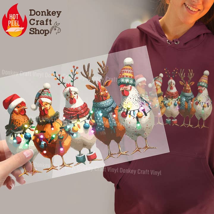 Christmas chicken DTF Transfers, Ready to press for wholesale by Donkey Craft