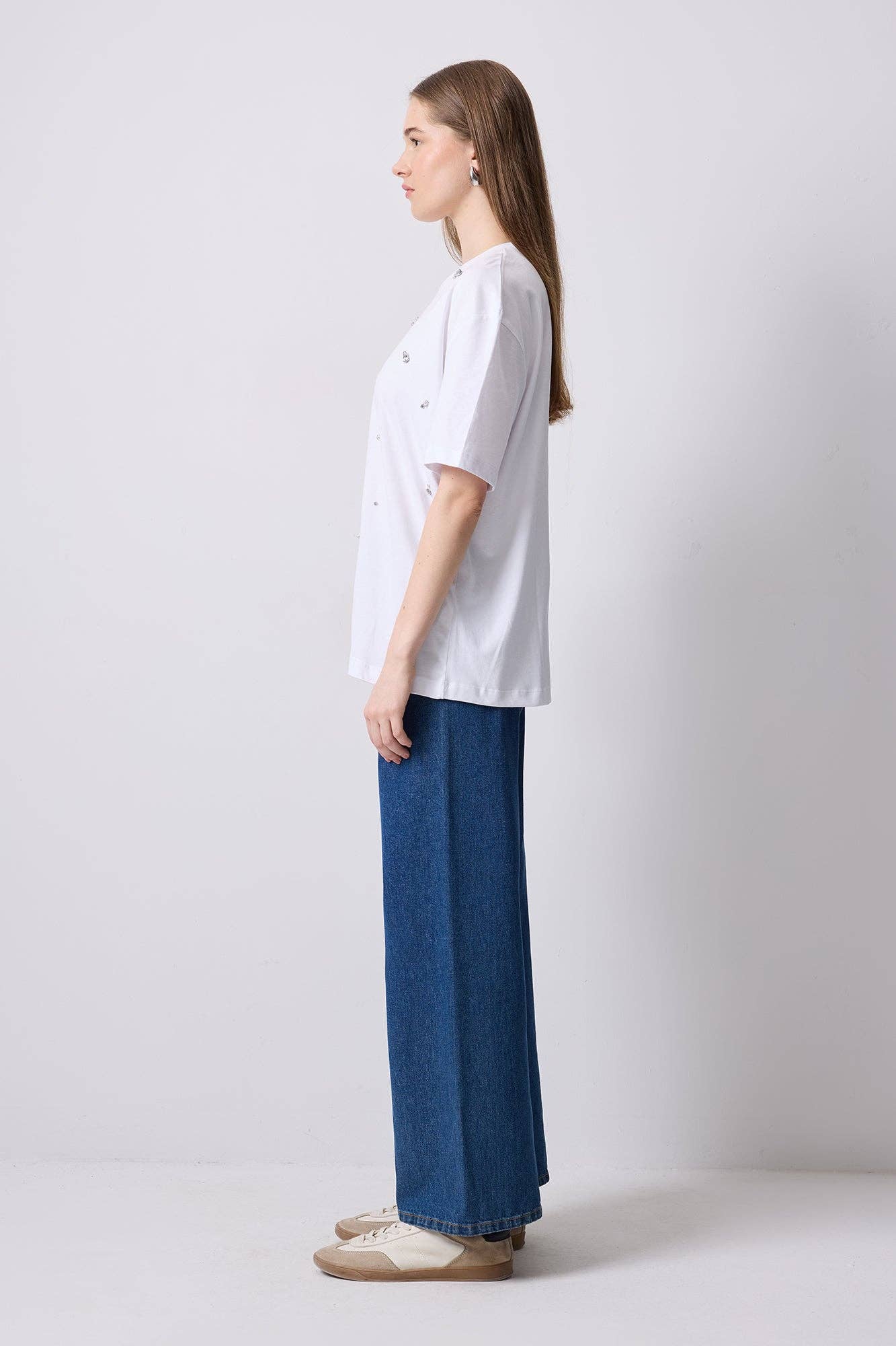 White JEWELED OVERSIZE T-SHIRT - COTTON BLEND for wholesale on Faire1