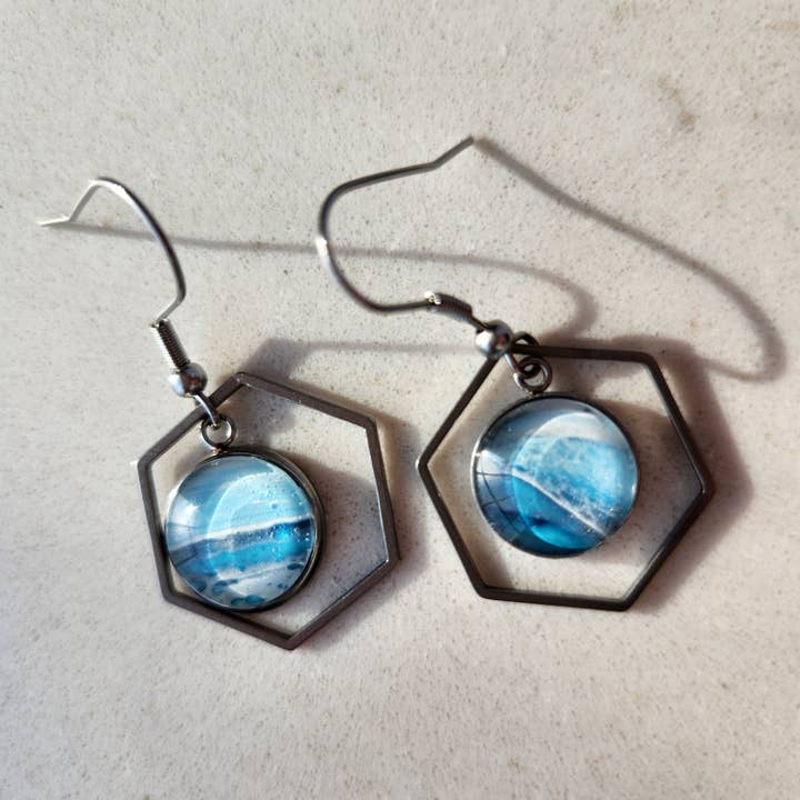 Beach Earrings - Hand Painted Teal Earrings for wholesale by Art by Xizhou Xie