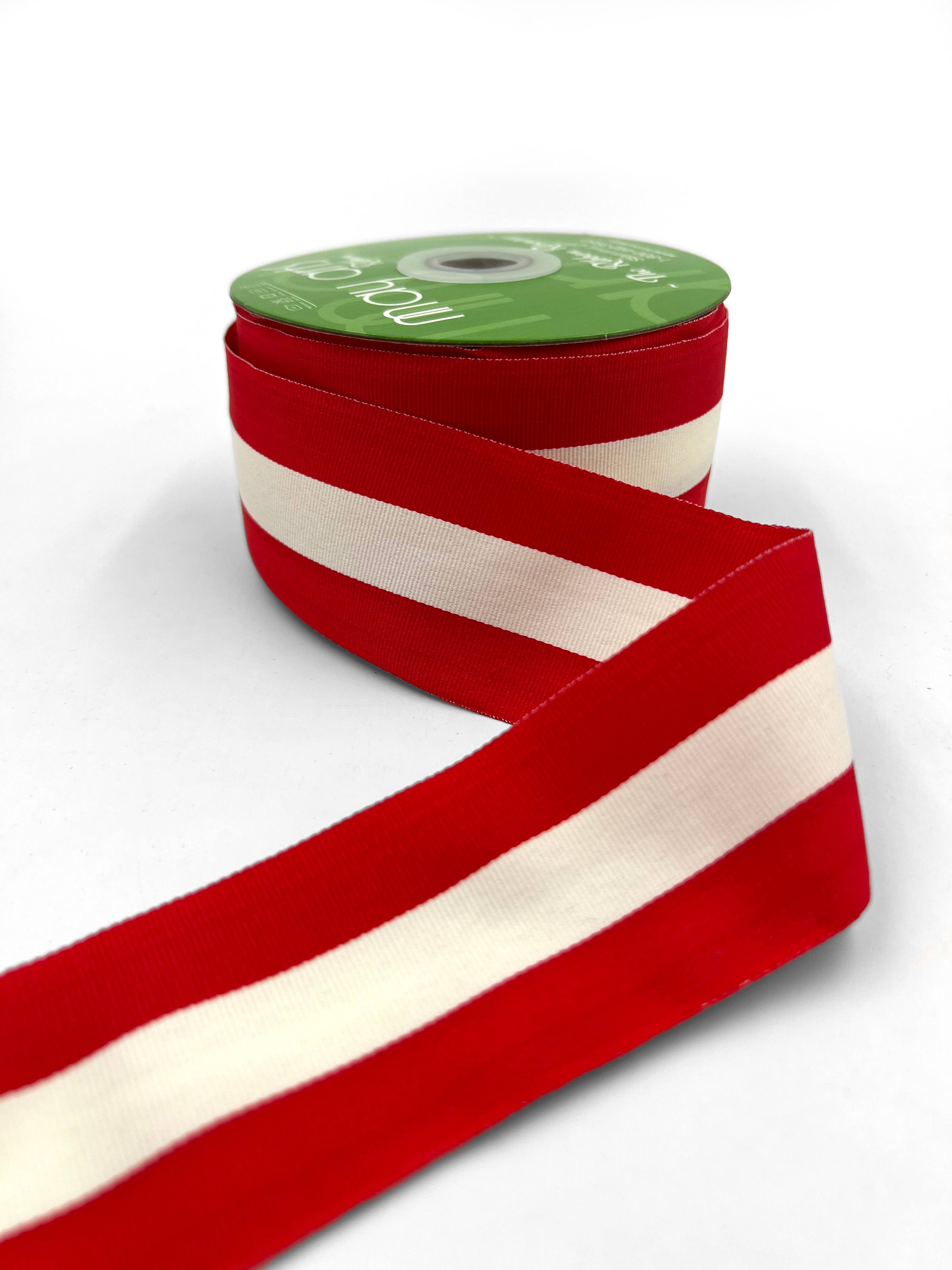 May Arts Ribbon - Wholesale Ribbon – Gift wrapping - 2" Red & Ivory Woven Modern Stripe Grosgrain Ribbon