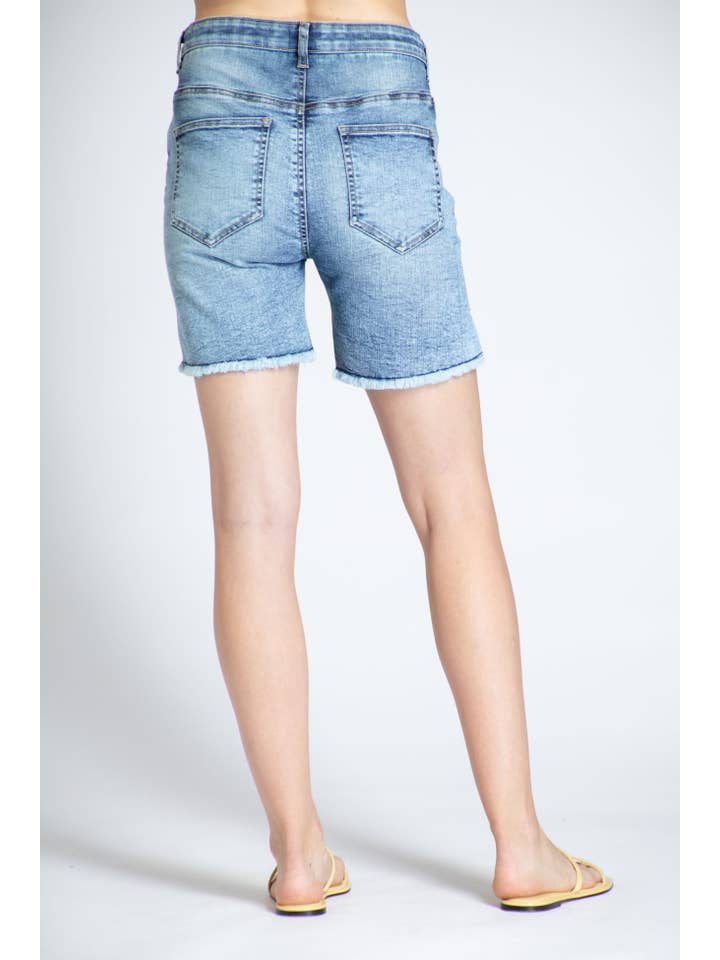 City Short WithFrayed Hem - Medium Indigo for wholesale on Faire