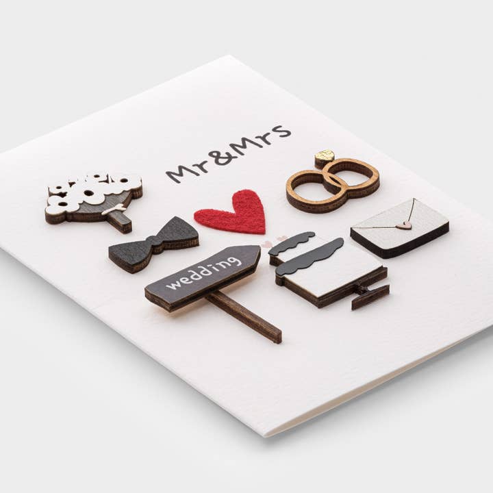 3D Wooden Wedding Card – Mr & Mrs Handmade Card by PESKOVOI for wholesale by PESKOVOI