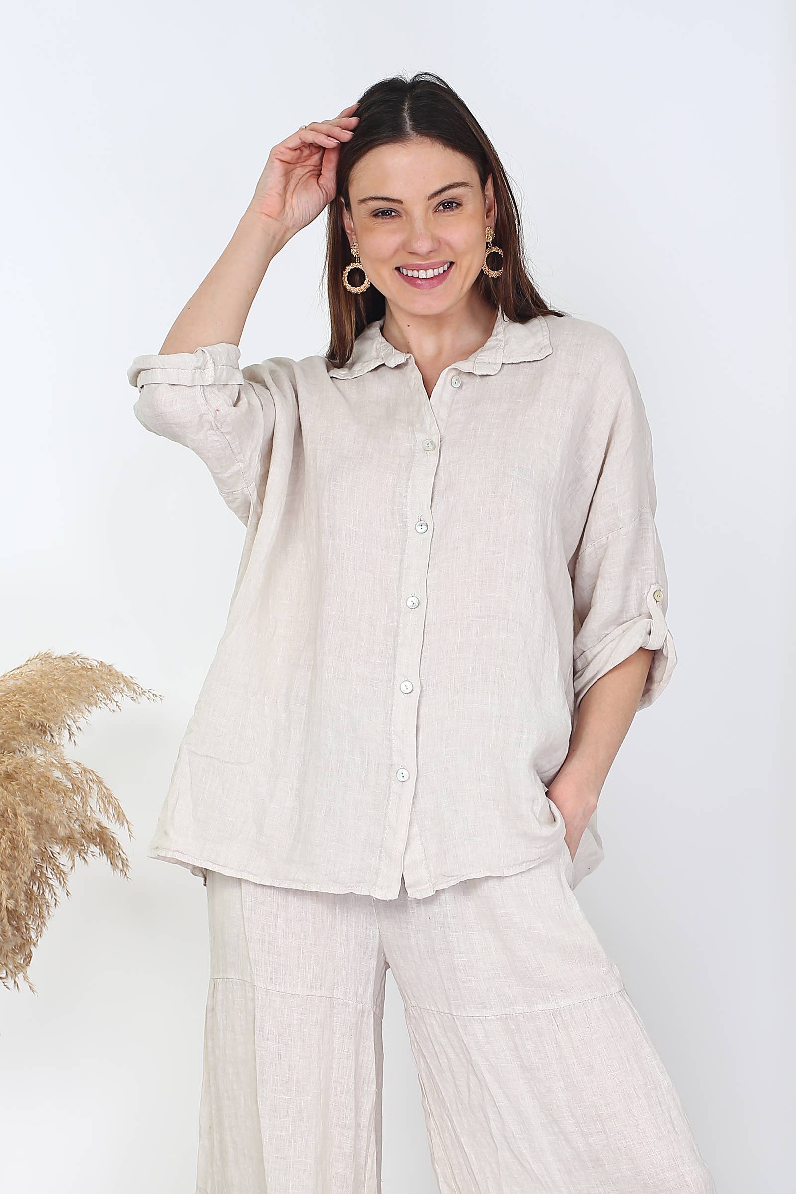 NOELINE – Großhandel Hemd mit Button-down-Kragen – Damen – 20090U Leinenhemd15