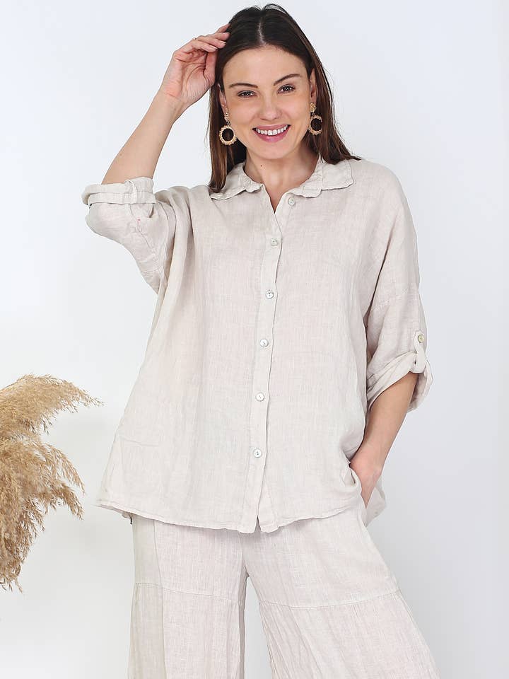NOELINE – Großhandel Hemd mit Button-down-Kragen – Damen – 20090U Leinenhemd15