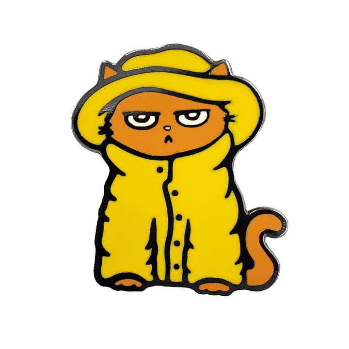 Kolorspun Pins - Wholesale Lapel Pin/Button - Grumpy Raincoat Cat Enamel Pin