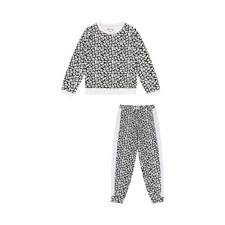 Set van sweatshirt en joggingbroek met ronde hals voor kinderen, zwart/wit-Hello voor wholesale door Mixed Up Clothing