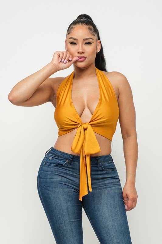 Boswell - Wholesale Athletic Top - Women's - Shiny Yoga Front Tie Halter Top7