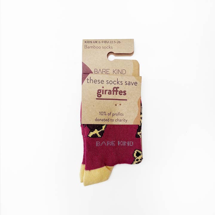 Bare Kind Socks - Wholesale Socks - Kids - Giraffes Socks | Kids Bamboo Socks | Burgandy Socks