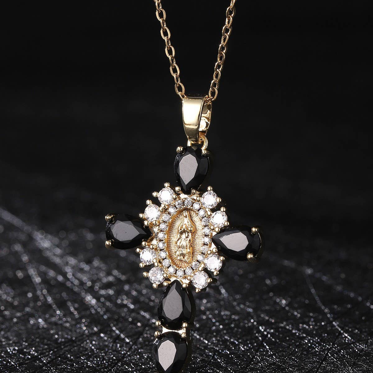 ACCITY - Wholesale Pendant/Charm Necklace - Zirconia Pendant Virgin Mary Cross Necklace_CWMM586715