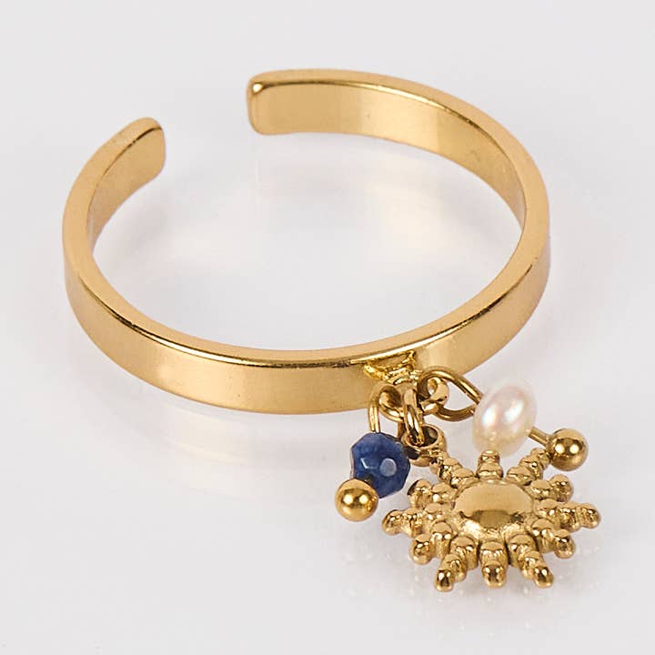 Bague pampille soleil en acier inoxydable , perles douce pour la vente par By Sookay