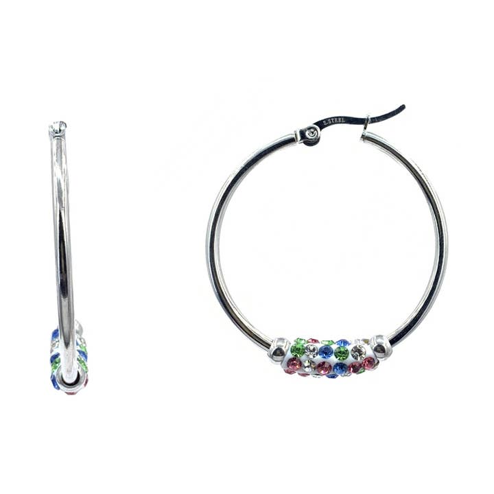 Brincos de fecho com dobradiça CZ Multicolor Big S. Aro em Aço por atacado de Nisso & Co. NYC Jewelry Wholesale