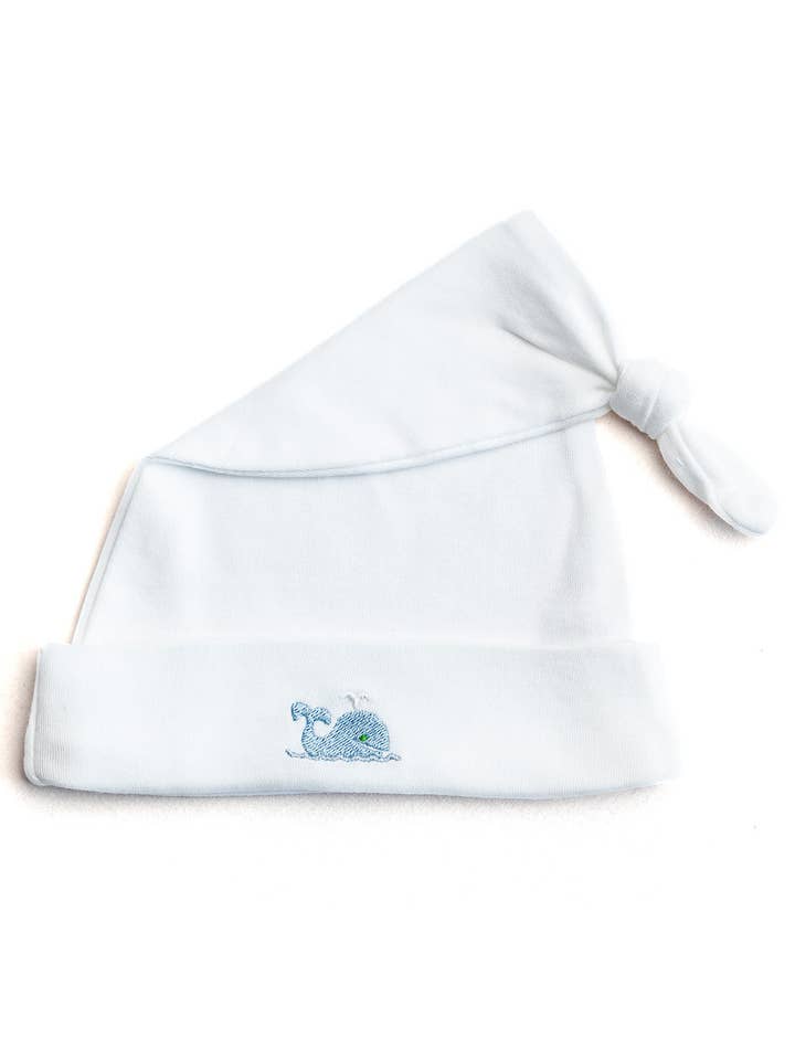 Knotted Baby Hat, Combed Cotton, Embroidered for wholesale by Jacaranda Living