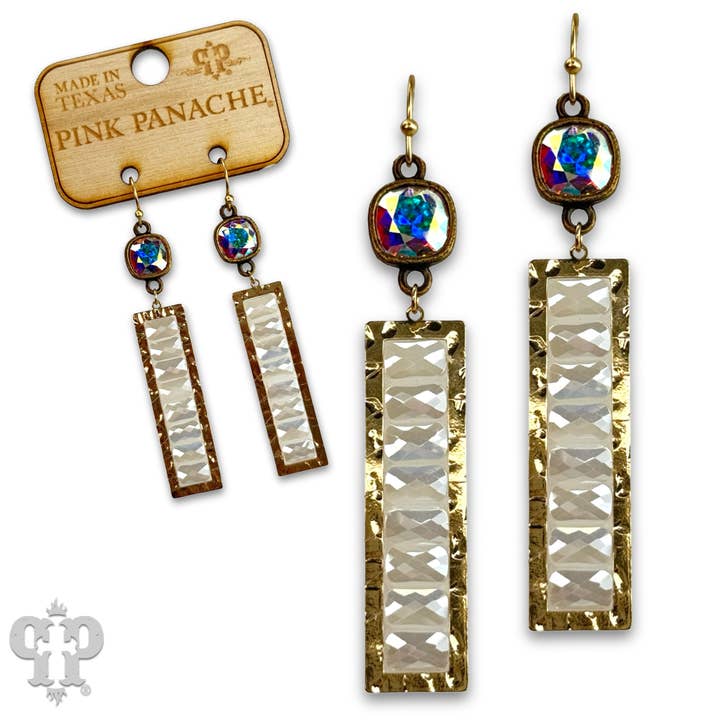 Faceted bead rectangle earring with Austrian crystal for wholesale by Pink Panache Brands
