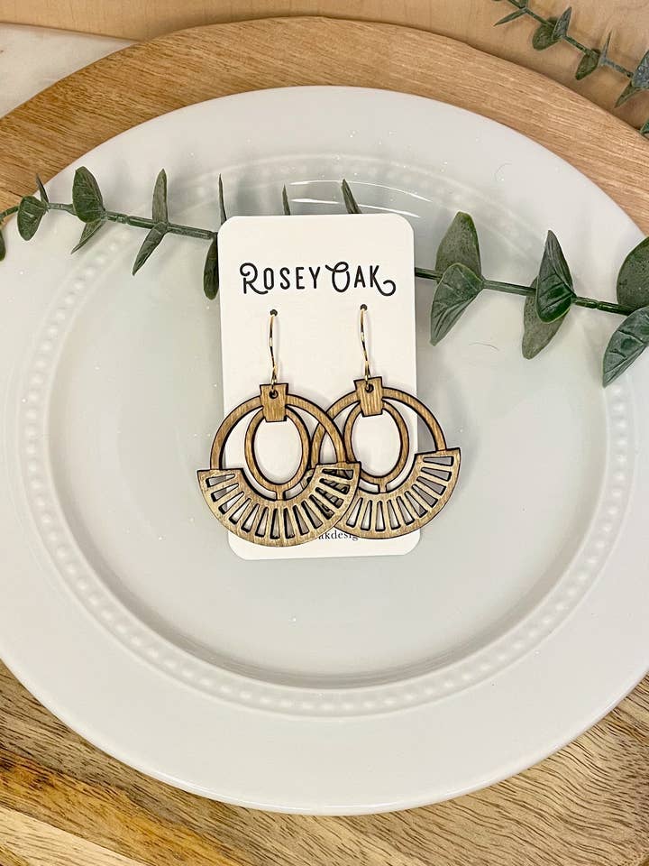 Sunburst Boho Wood Dangle Earrings for wholesale by Rosey Oak Designs
