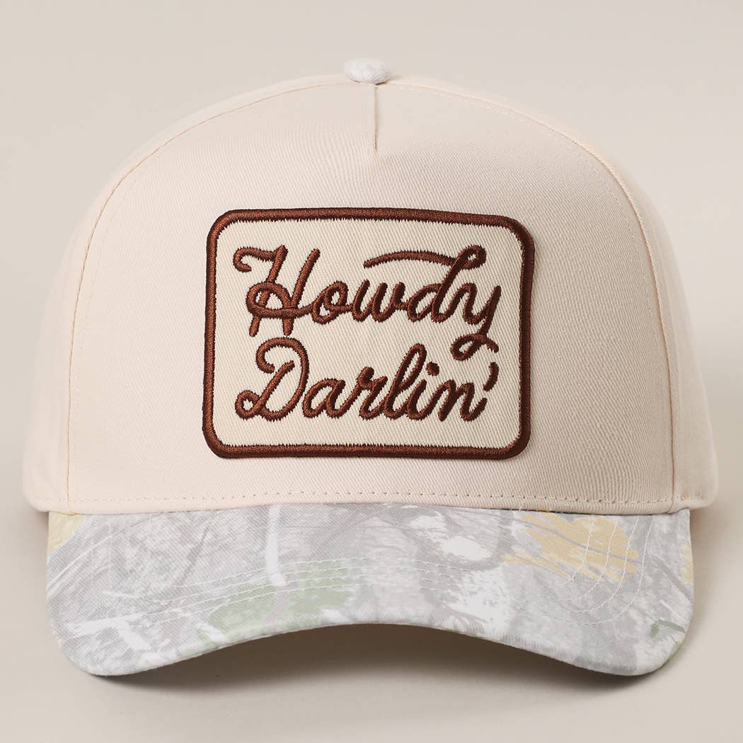CAMOUFLAGE BEIGE Chapeau Trucker à Visière Camouflage Nature avec Écusson Brodé Howdy Darlin' en vente sur Faire2