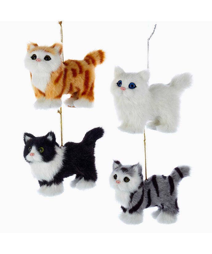 Kurt S. Adler, Inc. - Wholesale Ornament Set - 4.3"PLASTIC PLUSH CAT ORNAMENT 4/ASSTD1