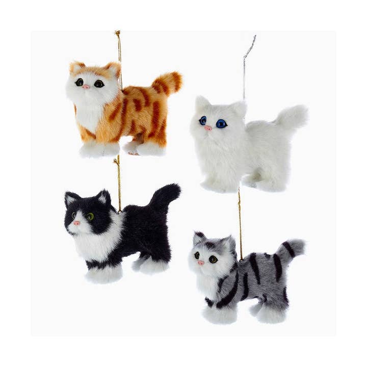 Kurt S. Adler, Inc. - Wholesale Ornament Set - 4.3"PLASTIC PLUSH CAT ORNAMENT 4/ASSTD1