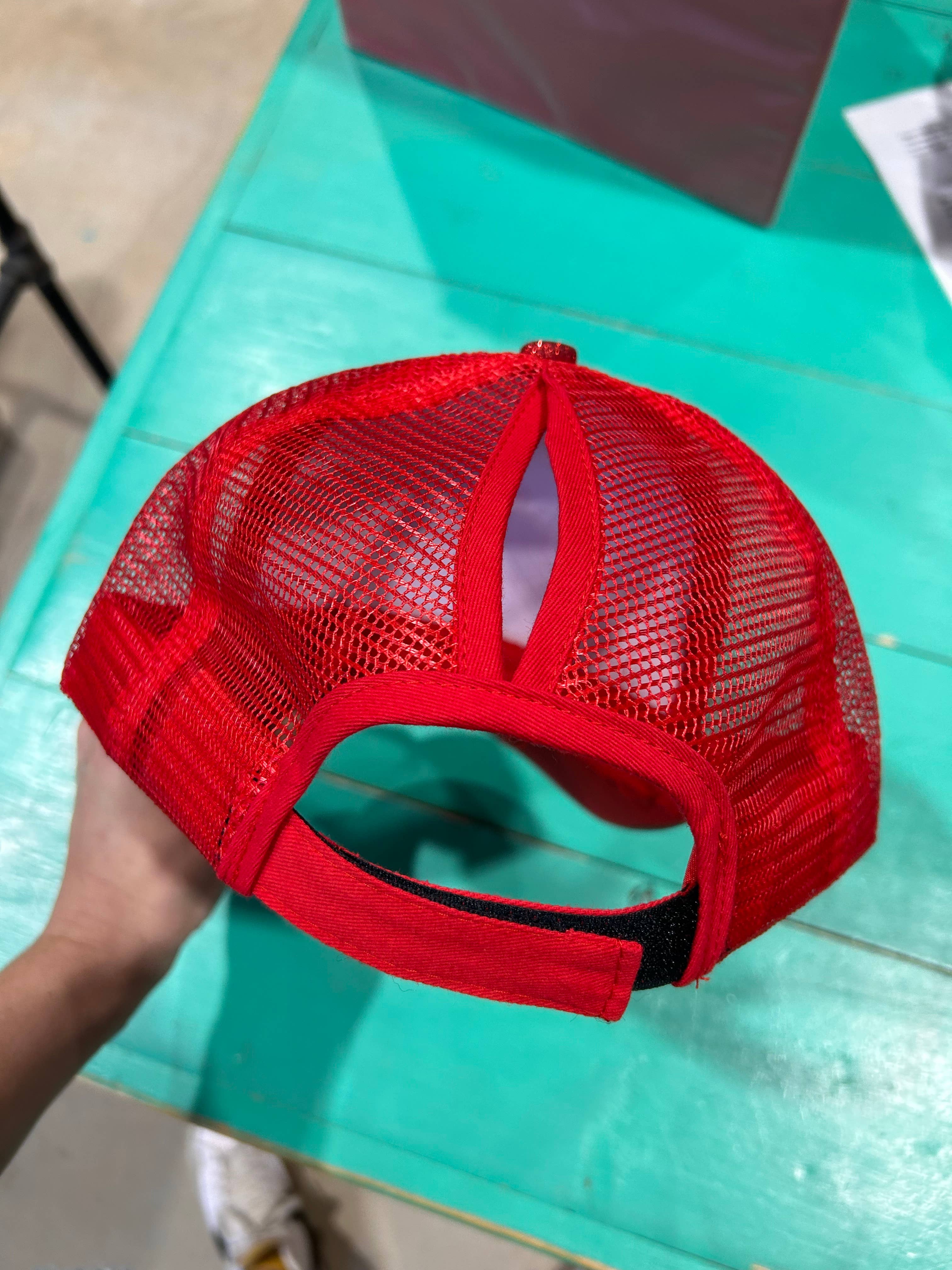 Vibes Red Glitter Ponytail Caps  | Sparkle | Baseball Cap for wholesale on Faire3