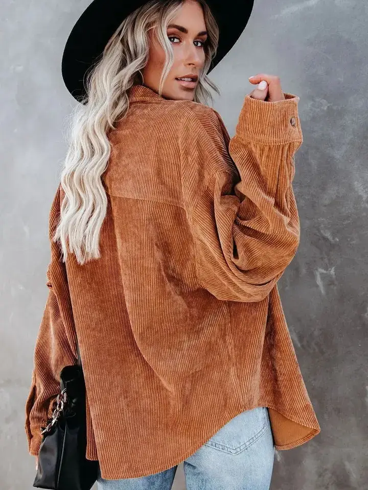 Lovesoft – wholesale Buttoned-down shirt – Women's – Women's Casual Loose Fit Corduroy Button-Down Shirt5
