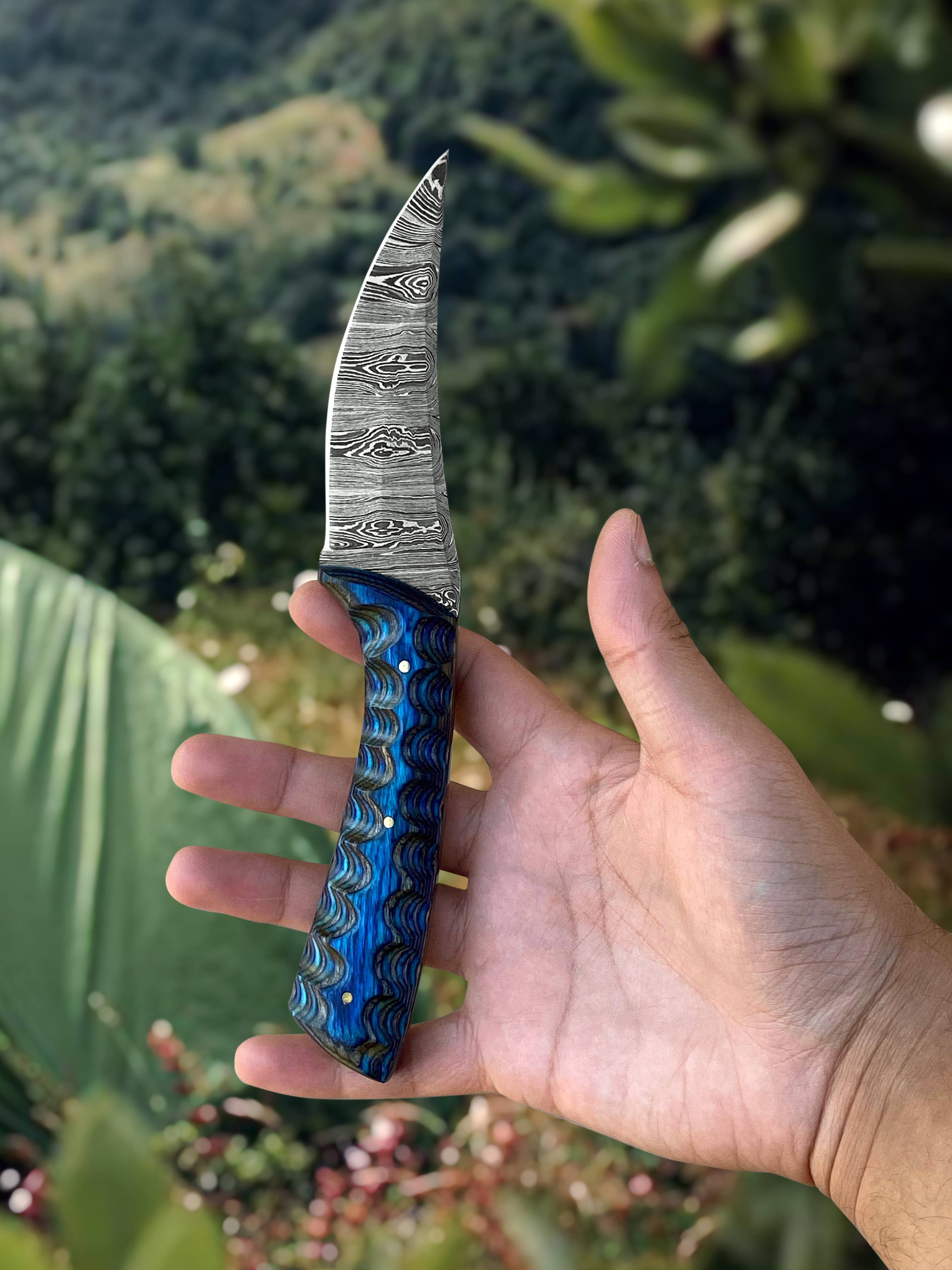 FH KNIVES - Wholesale Pocket Knife/Holder - 8' Handmade damascus steel knife with leather sheath2