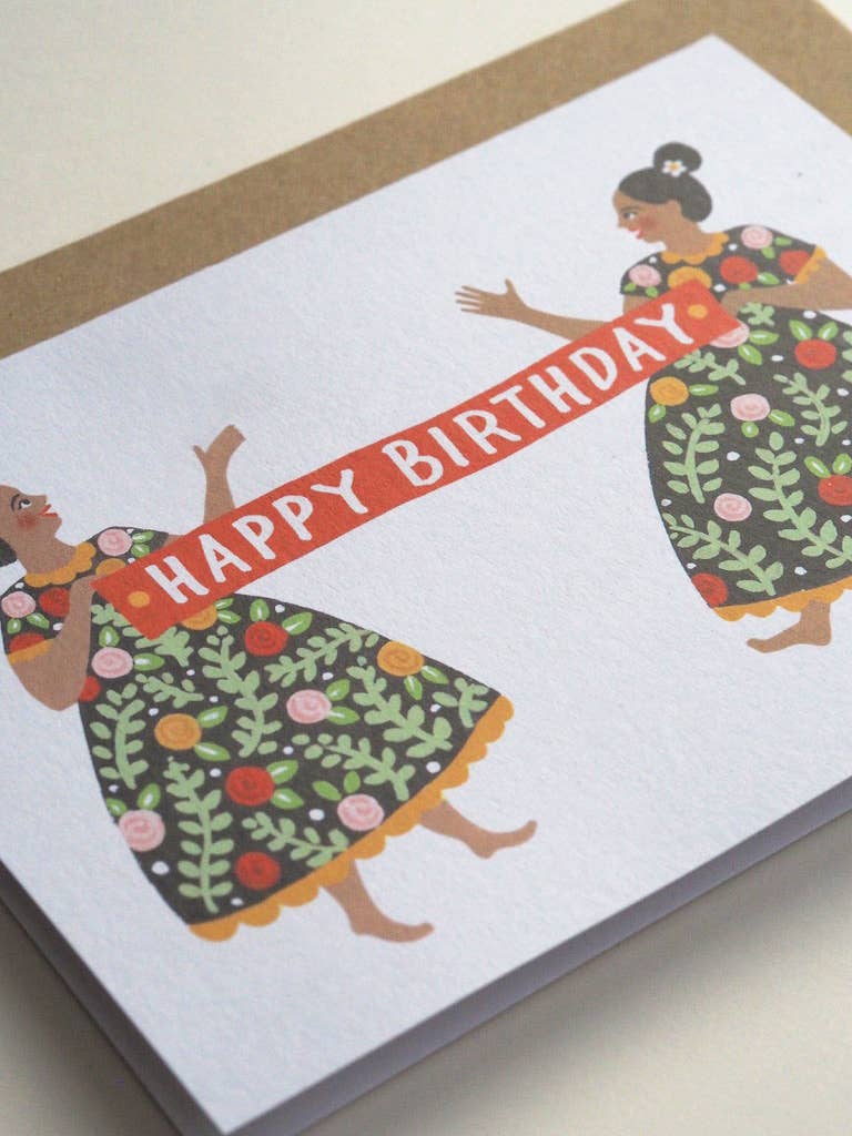 Jade Fisher - Wholesale Birthday Card - Floral Folk Ladies 'Happy Birthday' Banner Card1