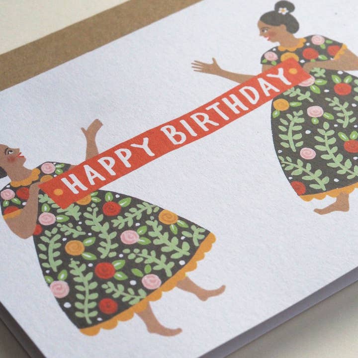 Jade Fisher - Wholesale Birthday card - Floral Folk Ladies 'Happy Birthday' Banner Card1